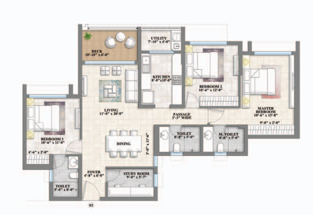 3.5 BHK Floor Plan with Study